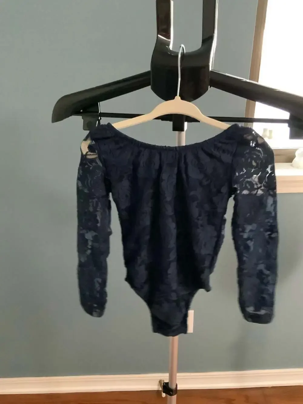 Bailey's Blossoms Long Sleeve Lace Bodysuit Size 2T Navy Blue